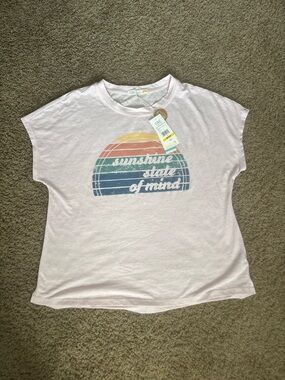 C&C California Light Pink Graphic Tee with Retro Multicolor Sunset